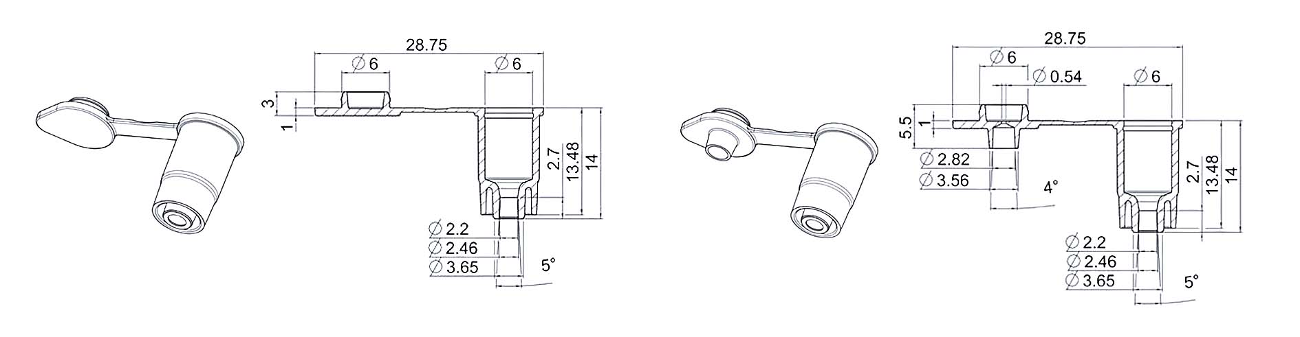 Drawings of the 200 &micro;L Tank with Luer Interface