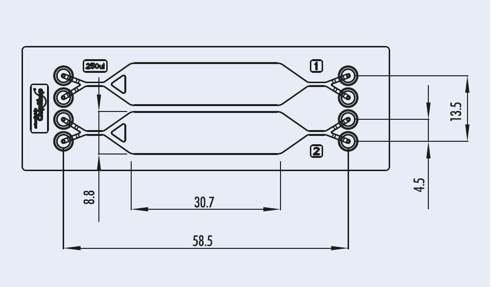 Dimensions of the 250 &micro;L rhombic chamber chip