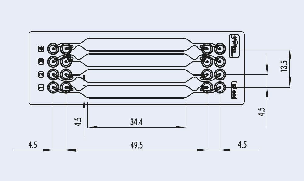 Dimensions of the 100 &micro;L rhombic chamber chip