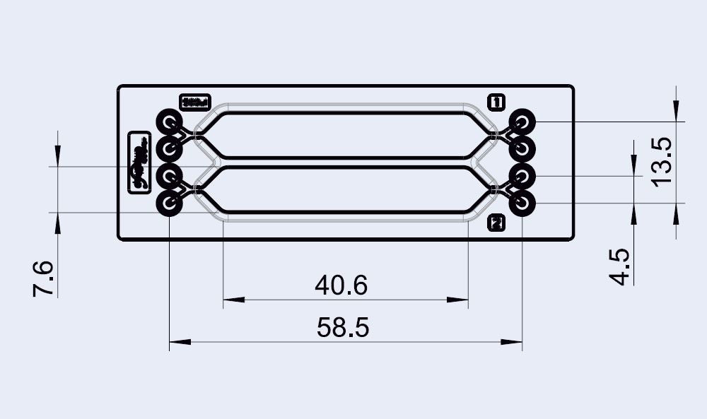 Dimensions of the 500 &micro;L rhombic chamber chip