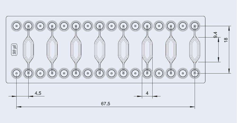 Dimensions of the 20 &micro;L reaction chamber chip