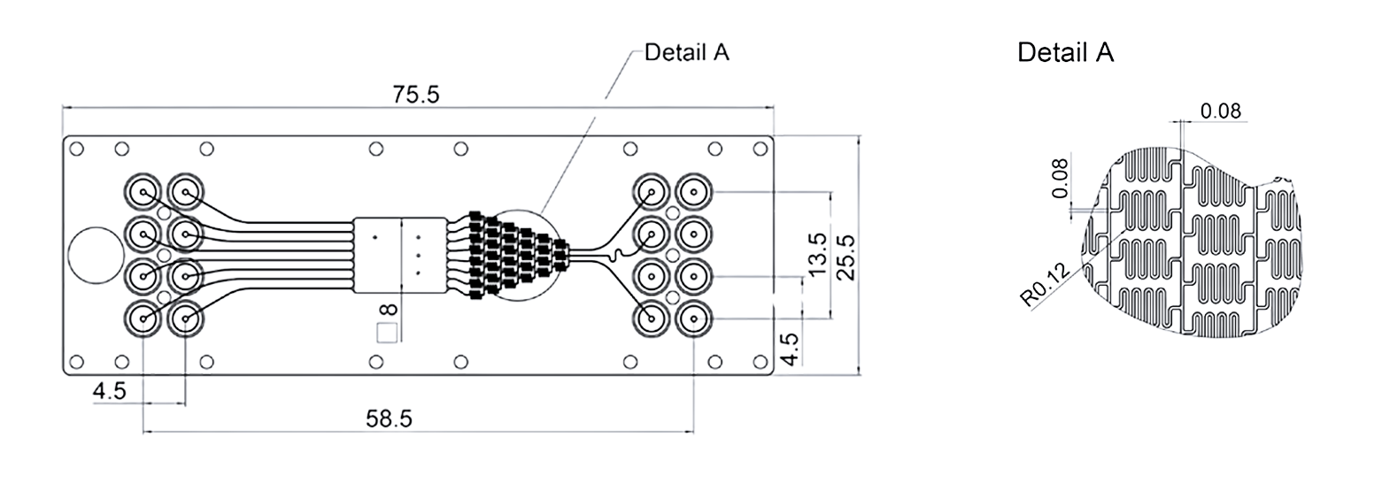Dimensions of the gradient generator chip with multiple outlets